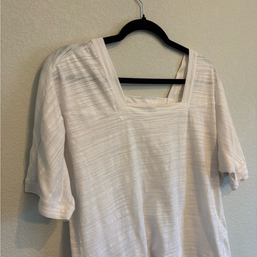 Anthropologie White Square Neck Small Textured Knit Minimalist Cottagecore Tee - Picture 7 of 10
